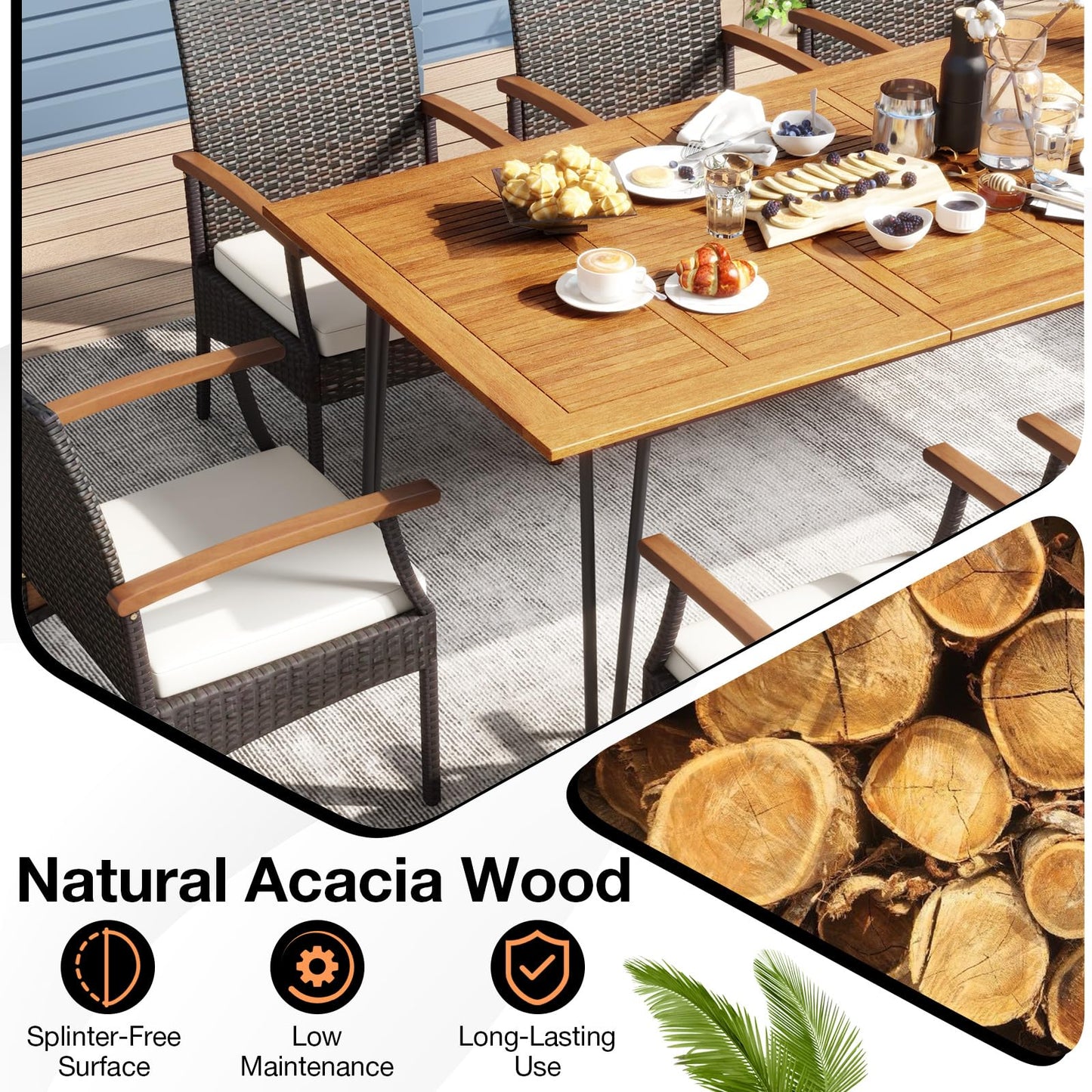 Tangkula 9 Pieces Outdoor Patio Dining Set（Mix Brown）