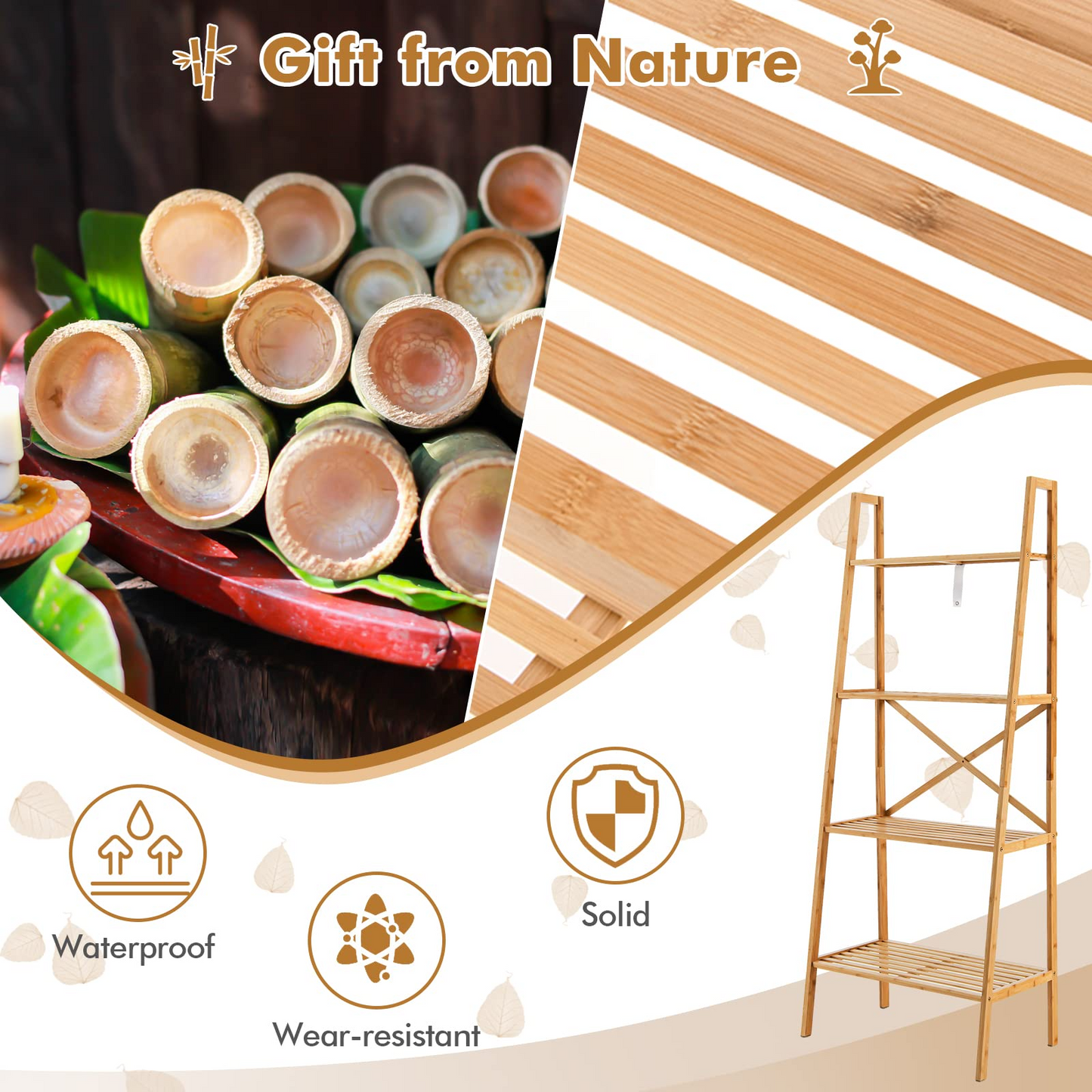 Tangkula 4 Tier Bamboo Ladder Bookshelf, Freestanding Plant Display Stand
