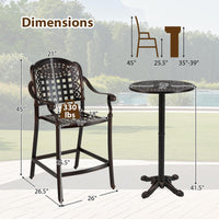 Tangkula 3 Piece Patio Bar Set, Outdoor Cast Aluminum Round High Top Table & 2 Counter Height Bar Stools