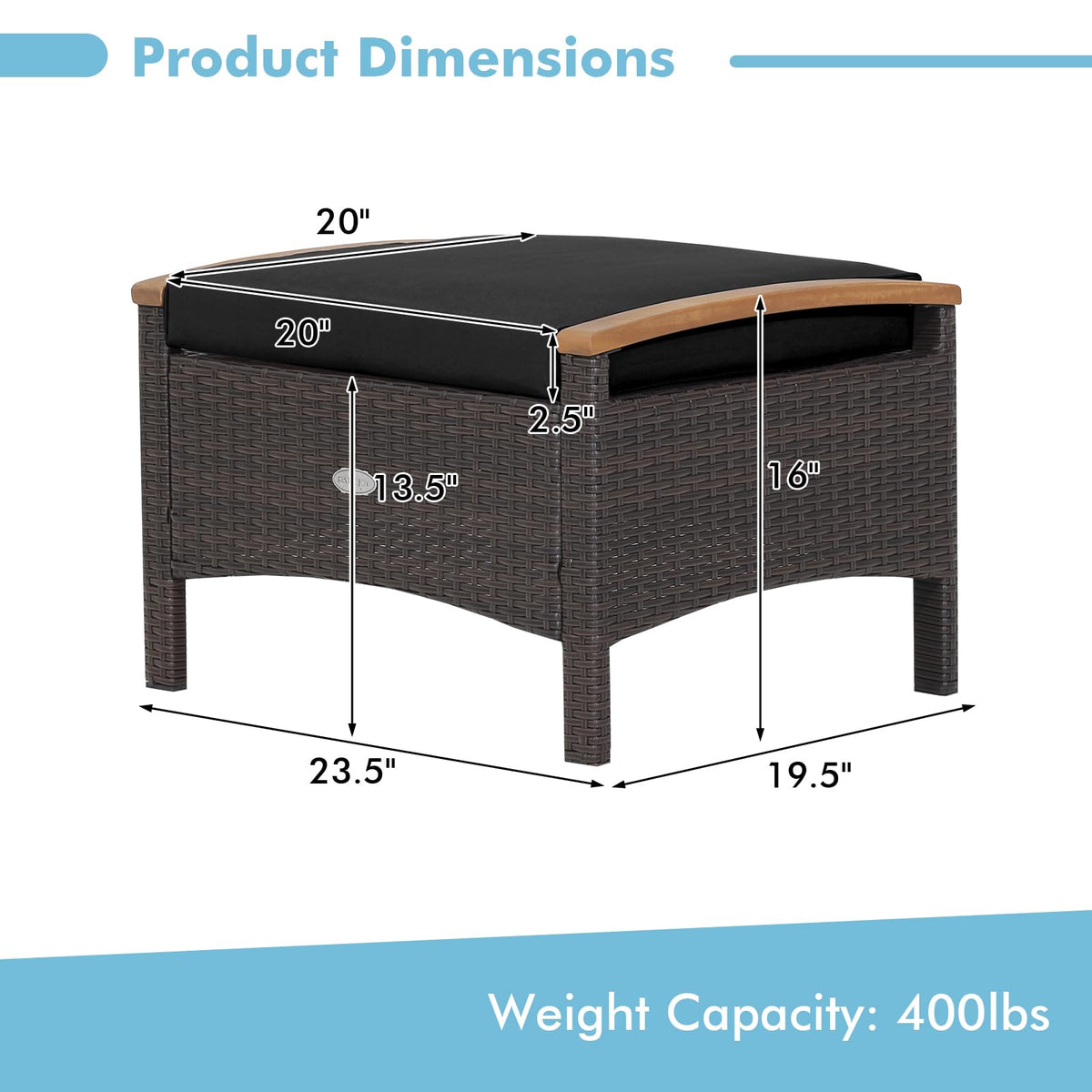 Tangkula 2 Piece Patio Rattan Ottomans, Outdoor Wicker Footstool