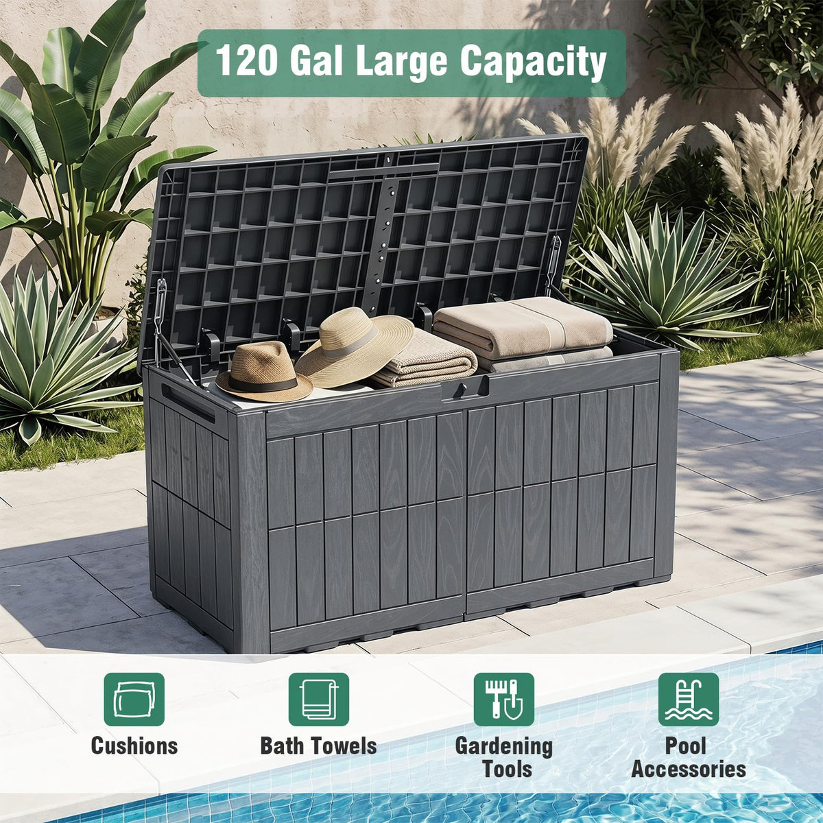 Tangkula 100/120/180 Gallon Waterproof Outdoor Storage Box with Lockable Lid