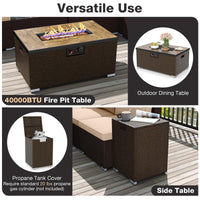 Tangkula 12 Pieces Patio Wicker Sectional Sofa Set with 40,000 BTU Propane Fire Pit Table