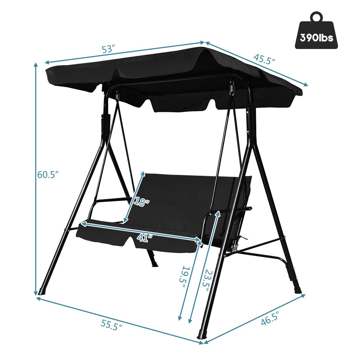 Tangkula 2-Person Patio Swing, Outdoor Yard Swing with Canopy & Cushion, Weather Resistant Steel Lounge Swing Chair
