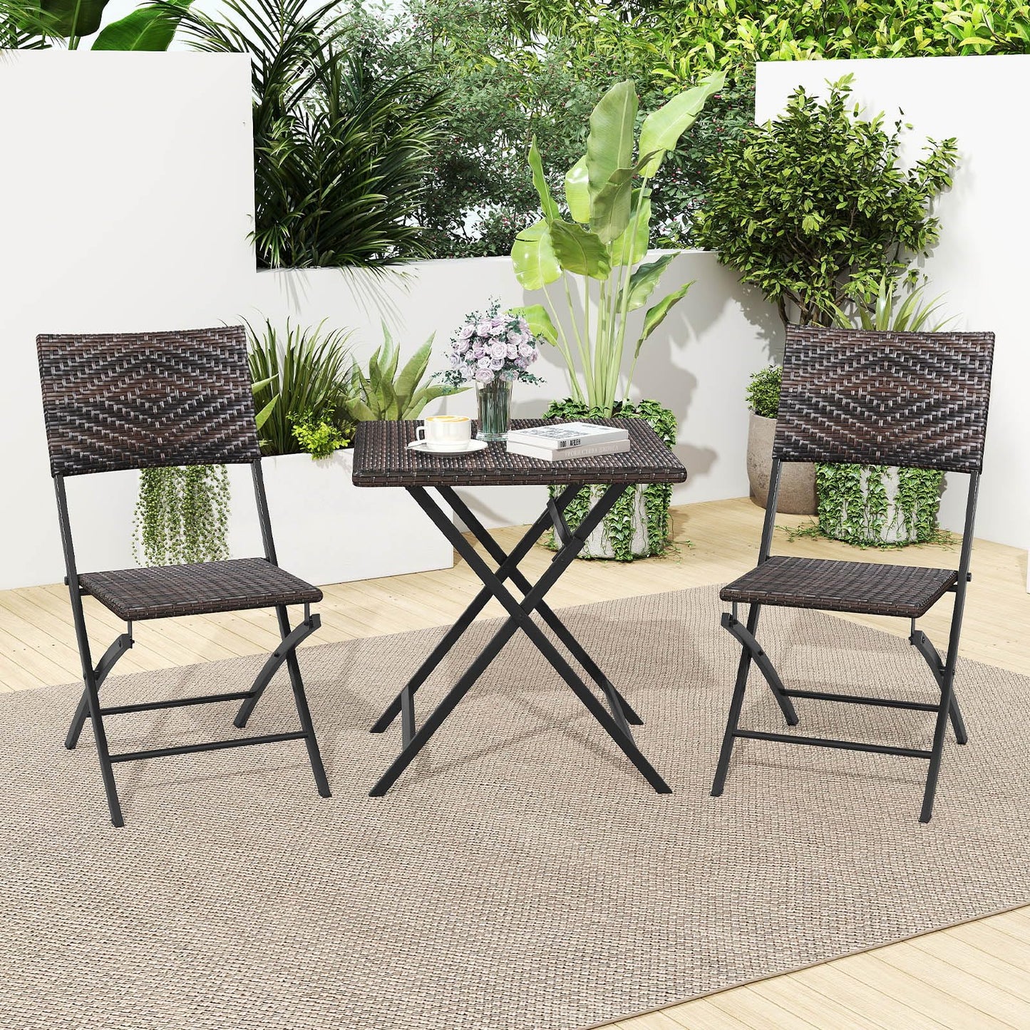 Tangkula 3 Piece Outdoor Folding Bistro Set
