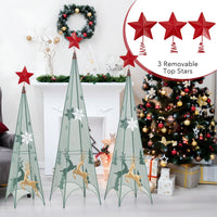 Tangkula 3 Sizes Tower Shaped Christmas Tree Decorations, Metal Xmas Decorative Trees with Reindeers