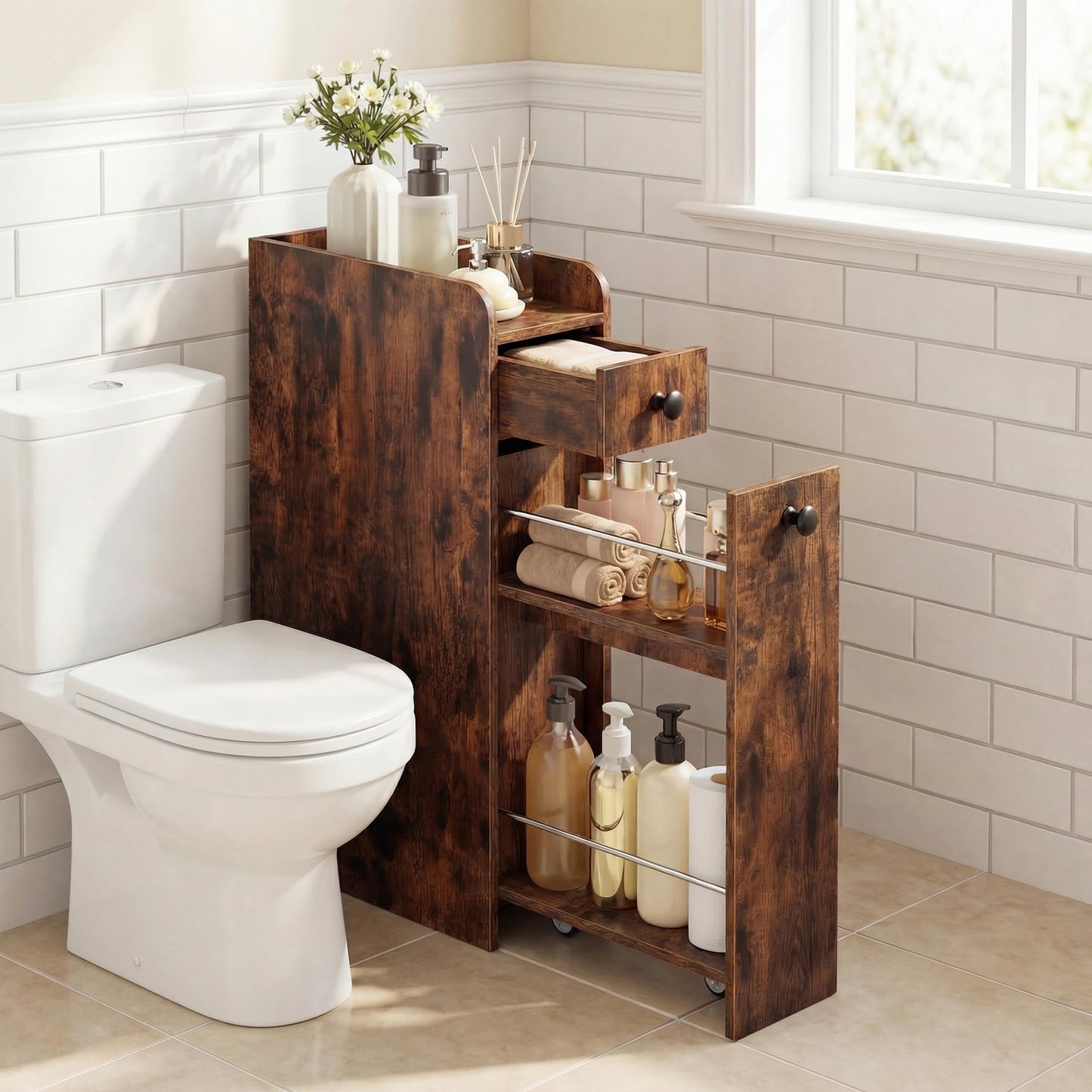 Tangkula Slim Bathroom Storage Cabinet | 4-Tier Narrow Small Side Storage Cabinet Next to Toilet