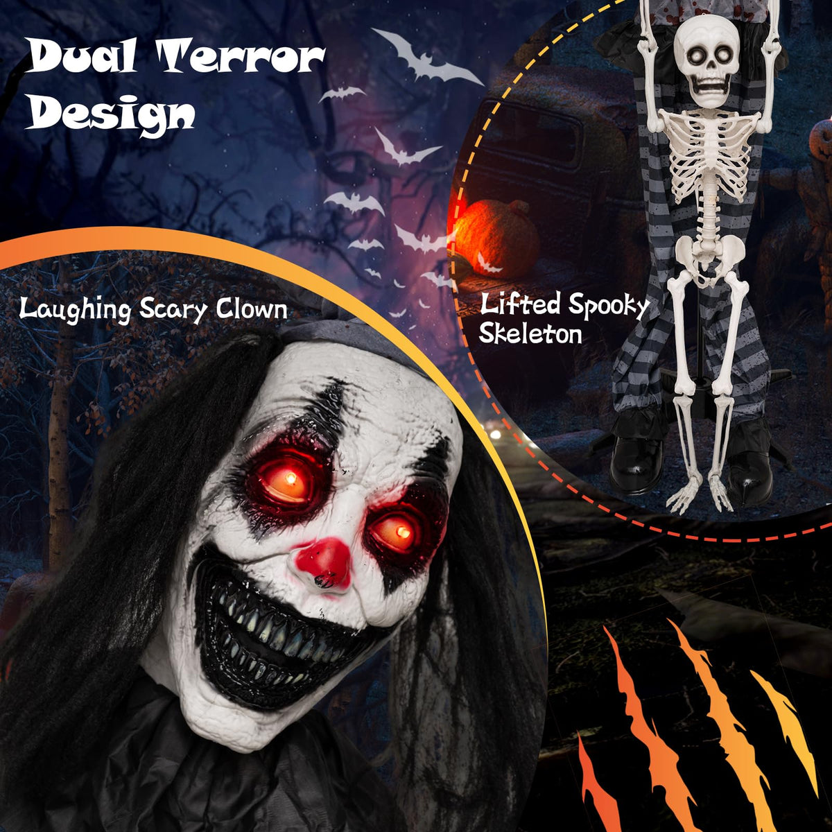 Tangkula 70" Halloween Animated Life-Size Clown Catching Skeleton Doll
