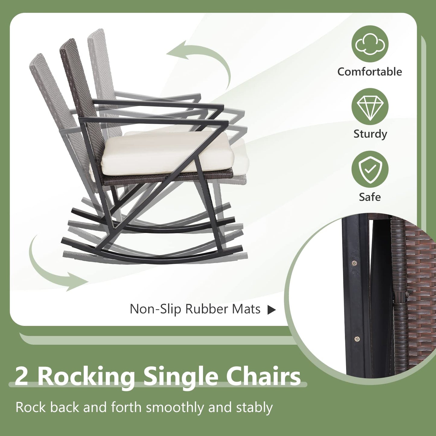 Tangkula 4 Piece Patio Rocking Furniture Set Patiojoy PE Wicker Loveseat