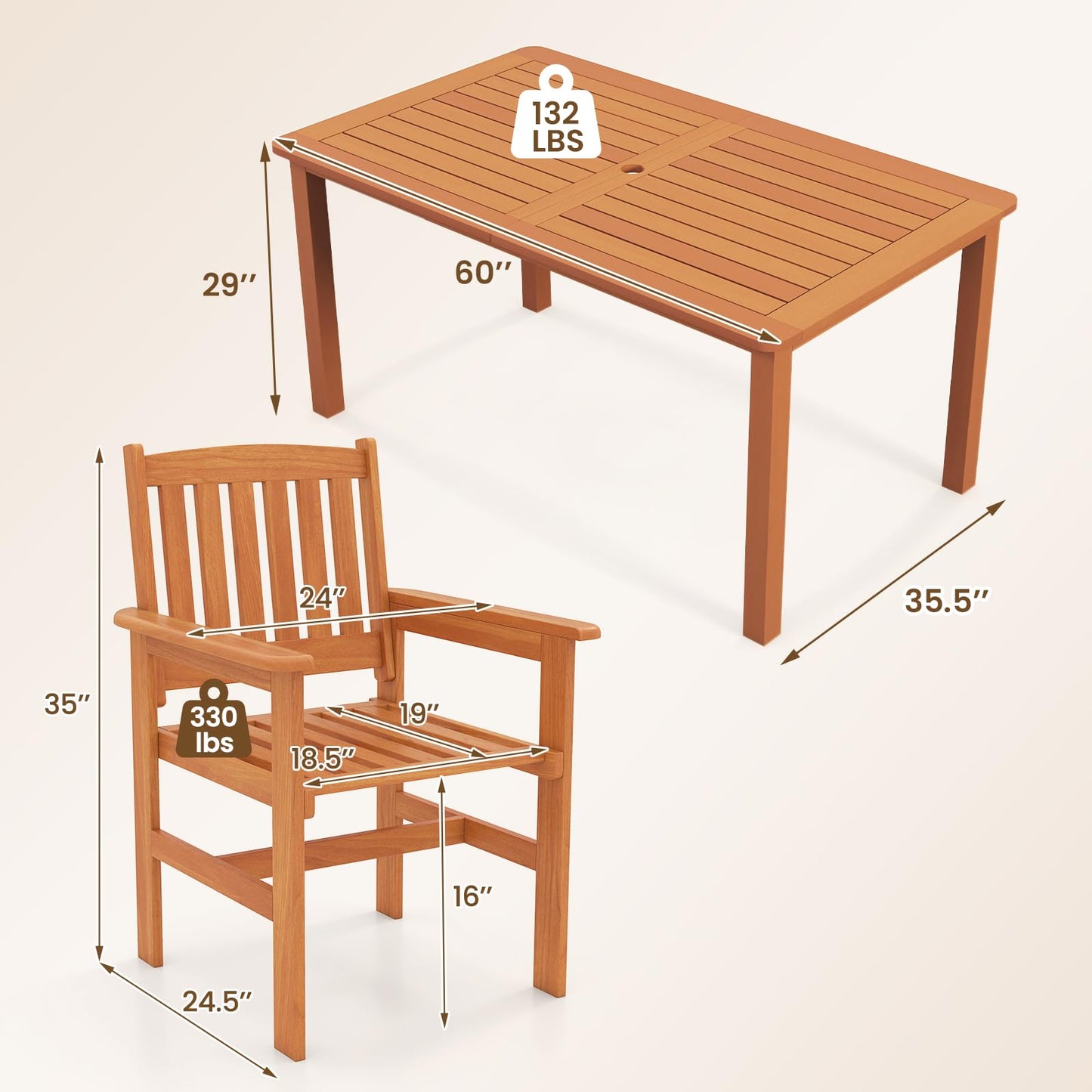 Tangkula 7 Piece Patio Wood Dining Table Set