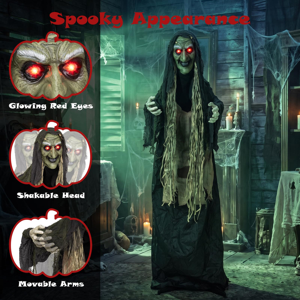 Tangkula 5.3 FT Halloween Animatronics Standing Hunchback Witch Decorations