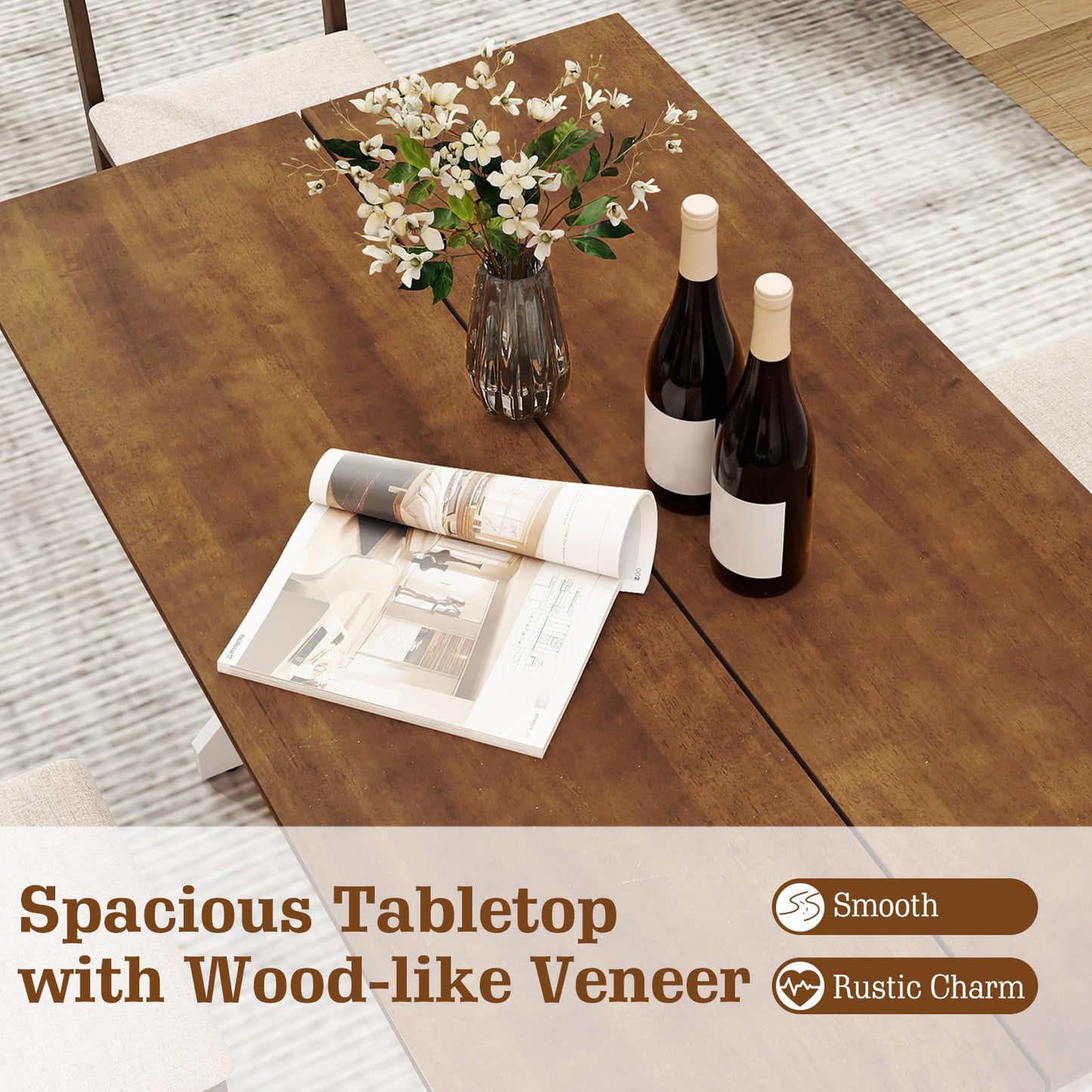 Tangkula Table à manger rectangulaire de 140 cm pour 4 à 6 personnes pour salle à manger et salon