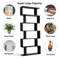 6 Shelf Bookcase, Modern S-Shaped Z-Shelf Style Bookshelf