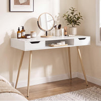 Tangkula Mid Century Modern Computer Desk with 2 Drawers & Open Center Storage