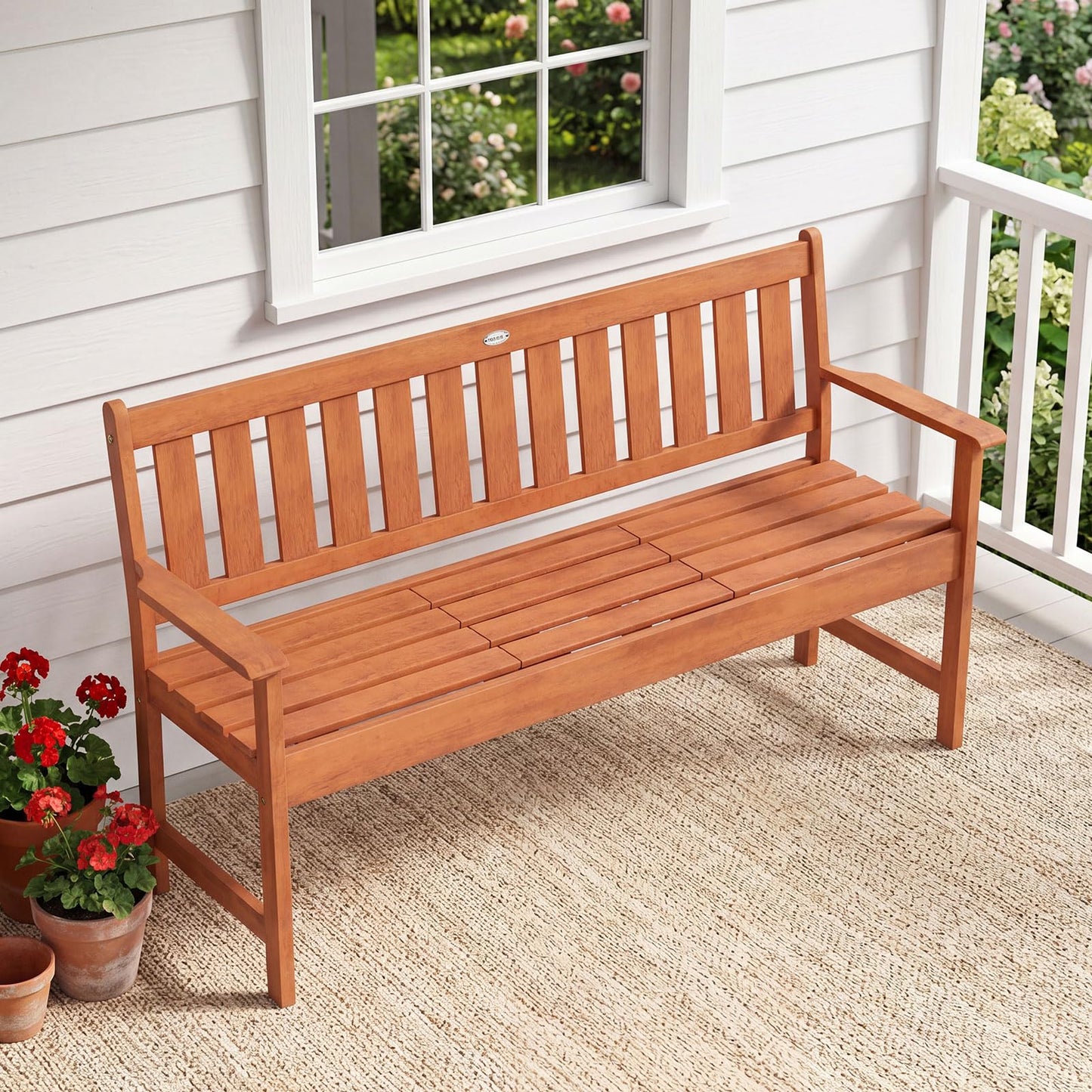 Tangkula 59" Wood Outdoor Bench with Pull
