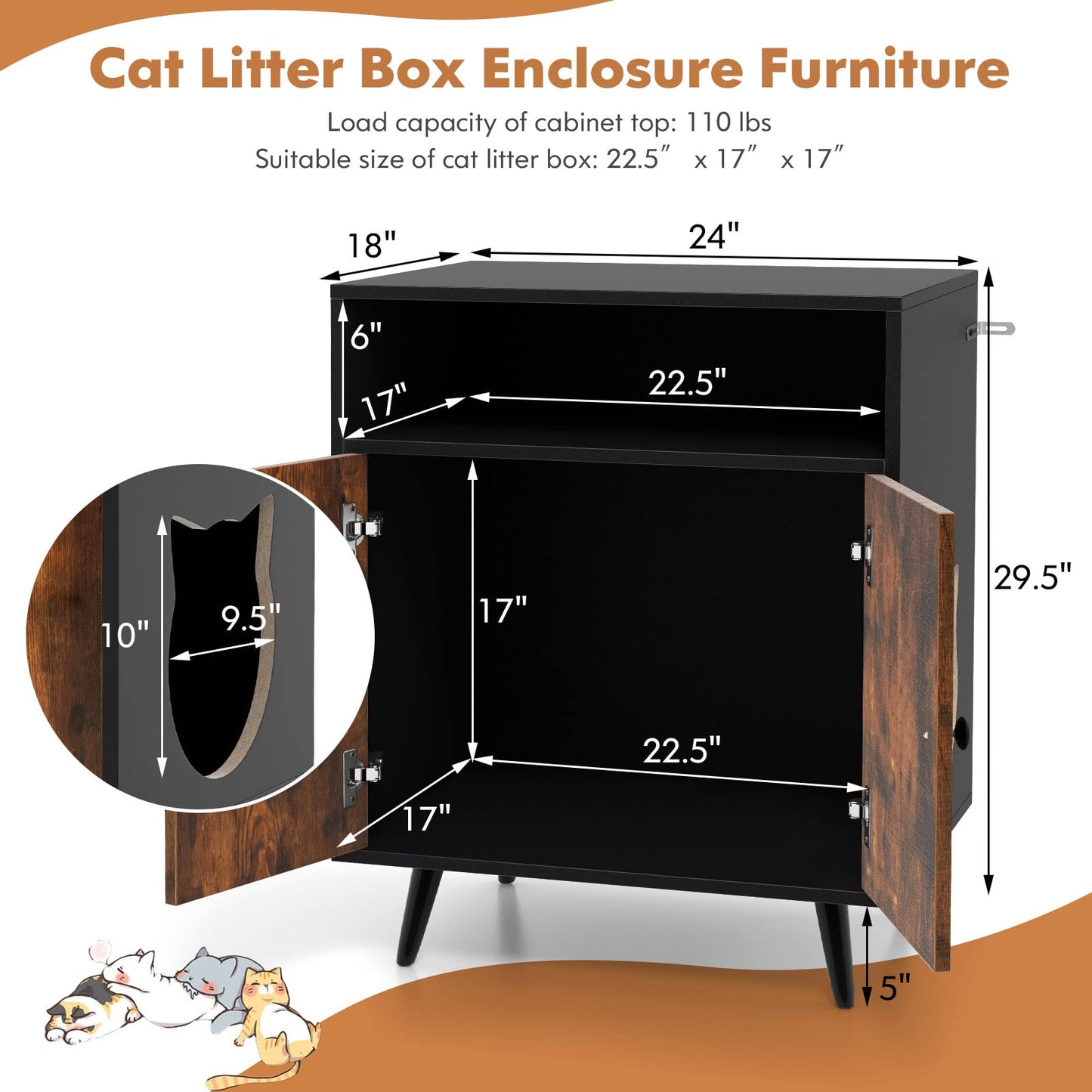 Tangkula Cat Litter Box Enclosure, 2-in-1 Cat Washroom Cabinet with Open Compartment