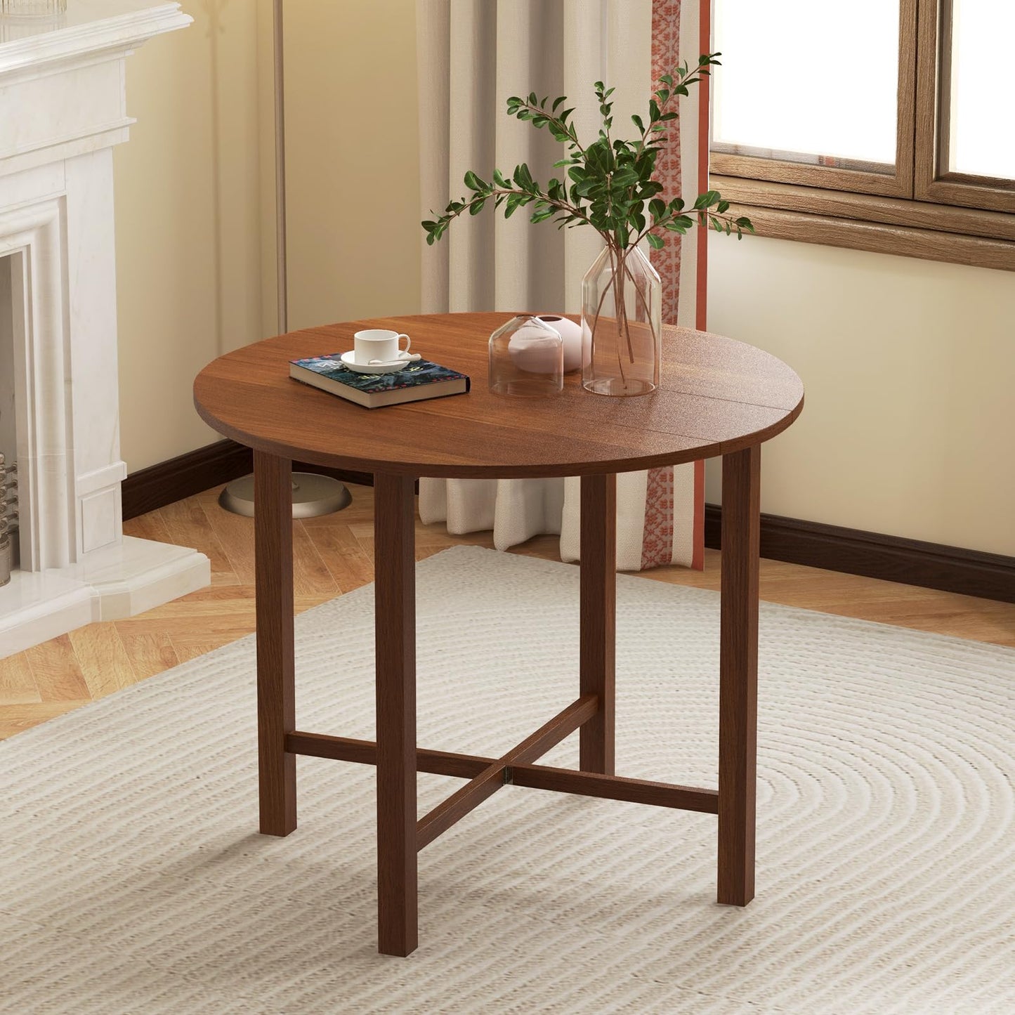 Tangkula 36" Foldable Round Dining Table w/Solid Rubber Wood Legs