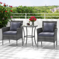 Tangkula 3-Piece Patio Furniture Set w/A Tempered Glass Table & 2 Cushioned Chairs