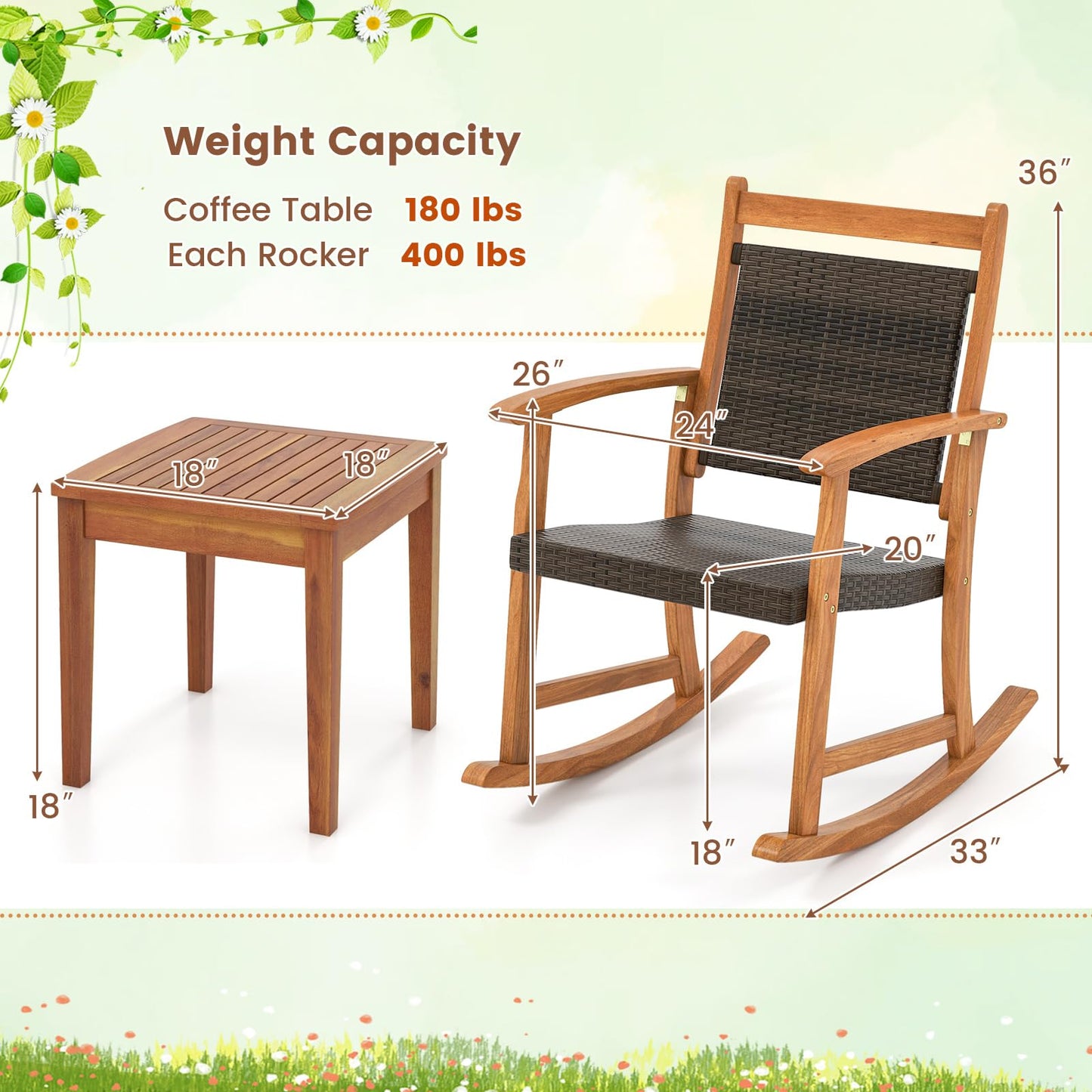 Tangkula 3 Pieces Patio Rocking Chair Set