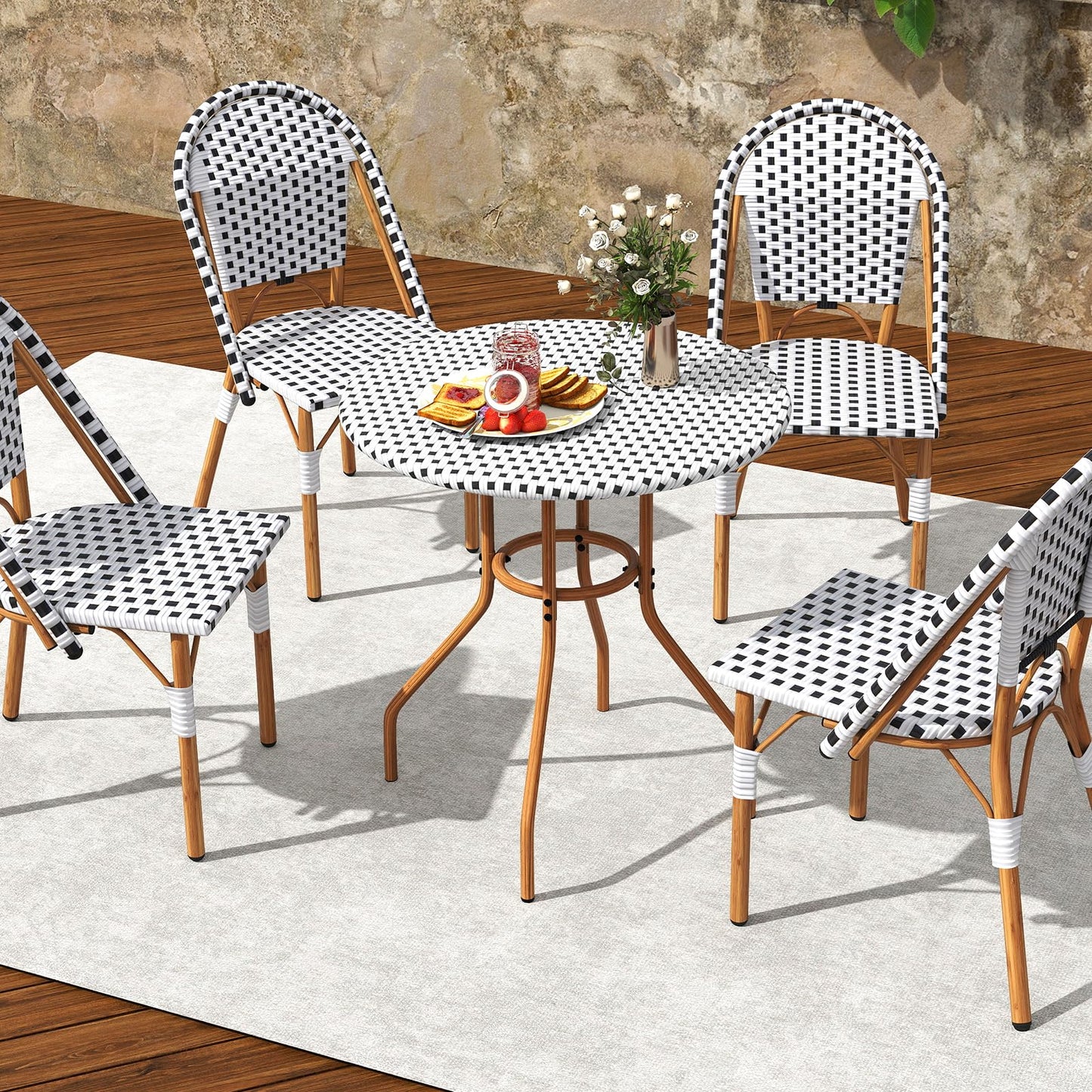 Table de bistrot/café d'extérieur Tangkula de 69,85 cm, petite, robuste, avec cadre en métal et patins réglables