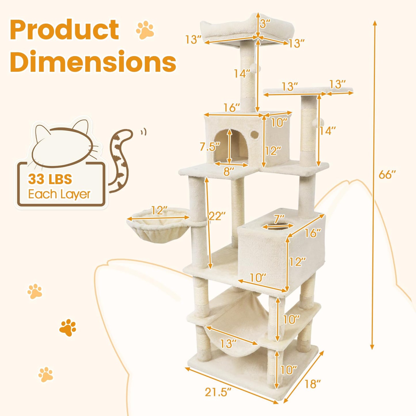 Tangkula Arbre à Chat Multi-Niveaux de 168 cm, Meuble d'Escalade pour Chats d'Intérieur