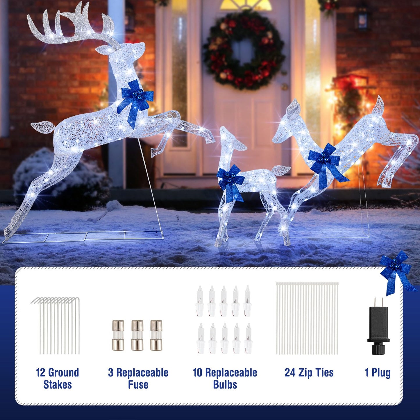 Tangkula 3 Pieces Lighted Christmas Reindeer for Lawn Yard Garden