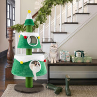 Tangkula Arbre à chat de Noël pour chats d'intérieur, mignonne tour à chat de vacances avec 2 niches