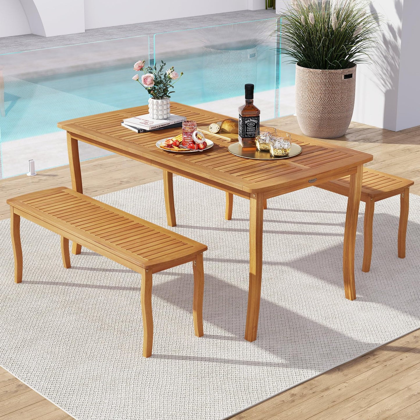 Tangkula Acacia Wood Outdoor Bench for Garden