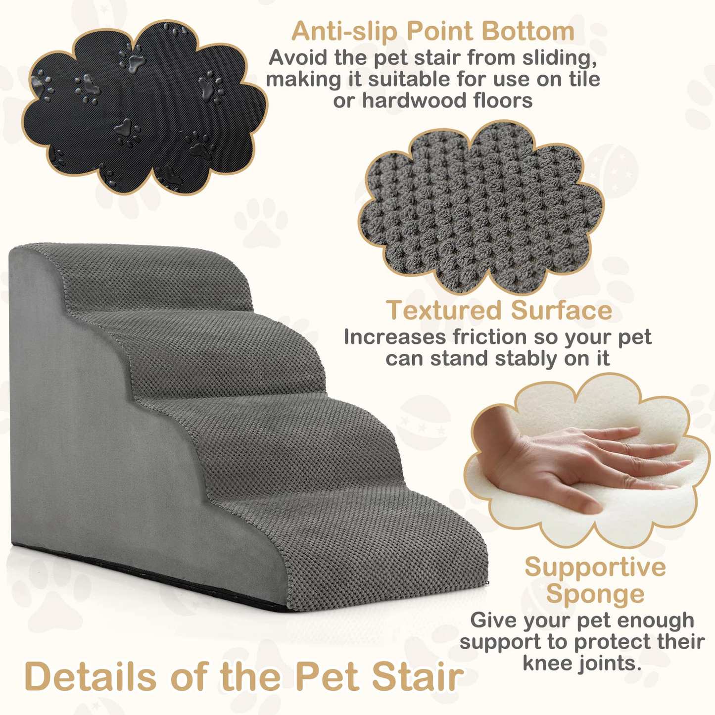 Tangkula Foam Dog Stairs for High Beds, Extra Wide & Deep Pet Ramp