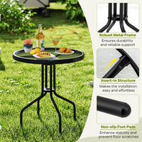 Tangkula Patio Round Glass Dining Table with 1.57" Umbrella Hole