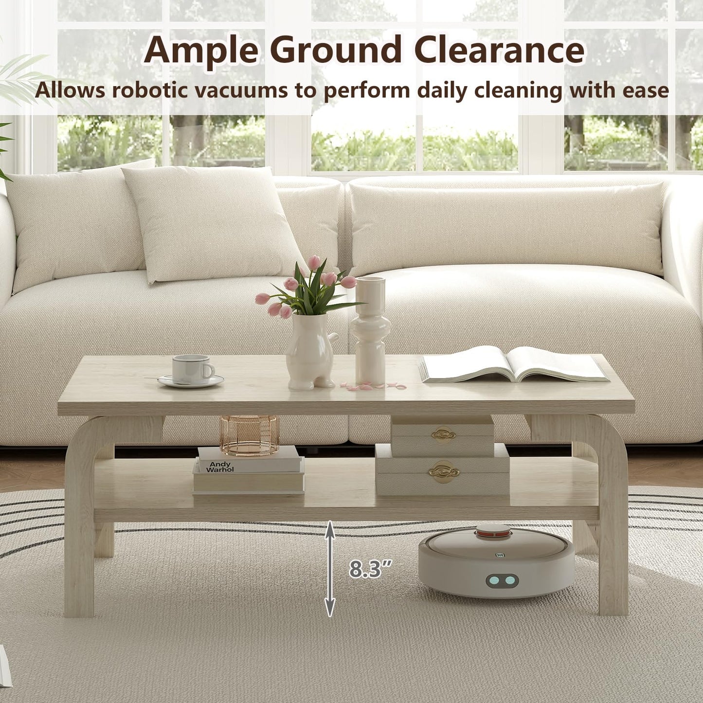 Tangkula 2 Tier Coffee Table with Large Tabletop for Living Room