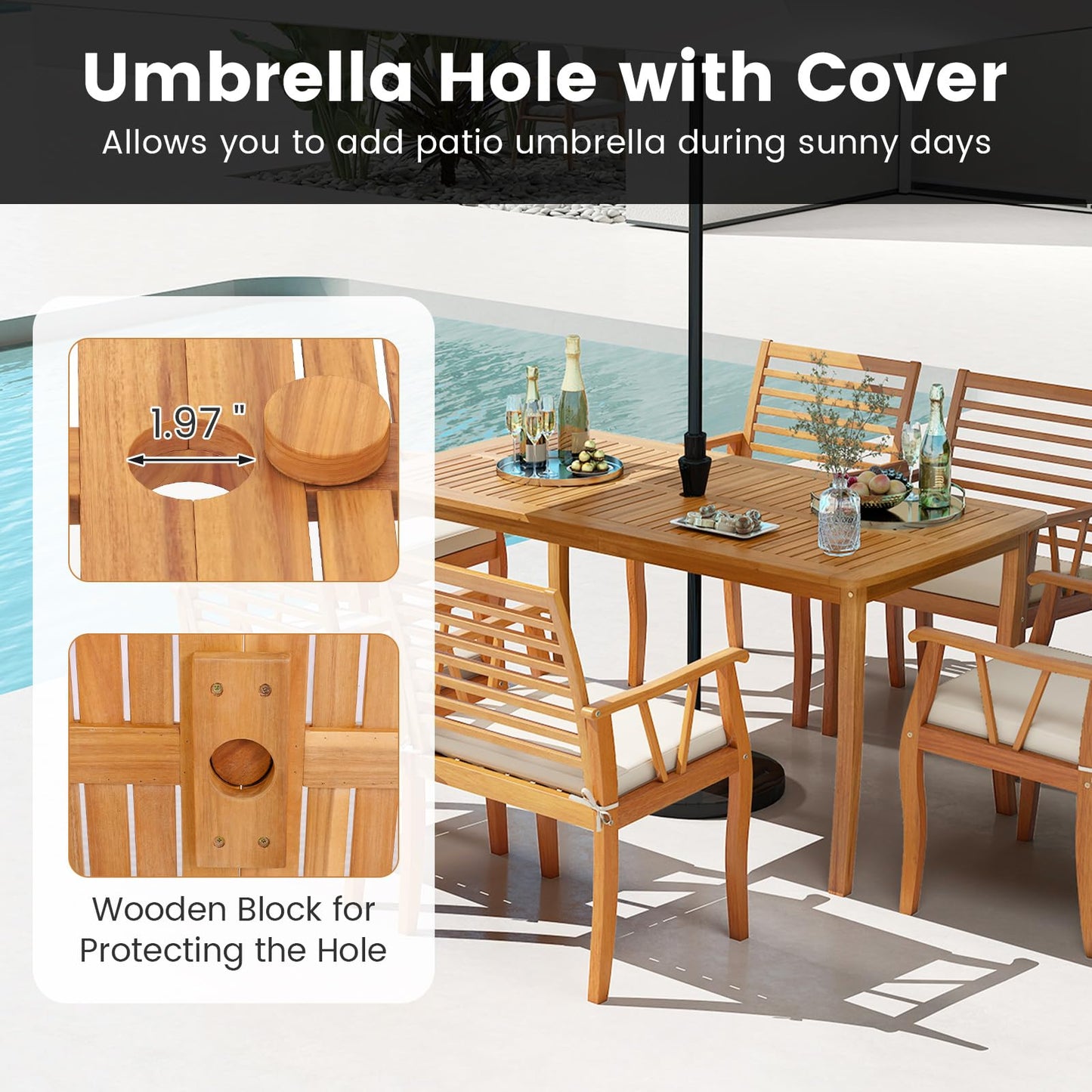 Ensemble table et chaises rembourrées d'extérieur Tangkula avec trou pour parasol de 5 cm