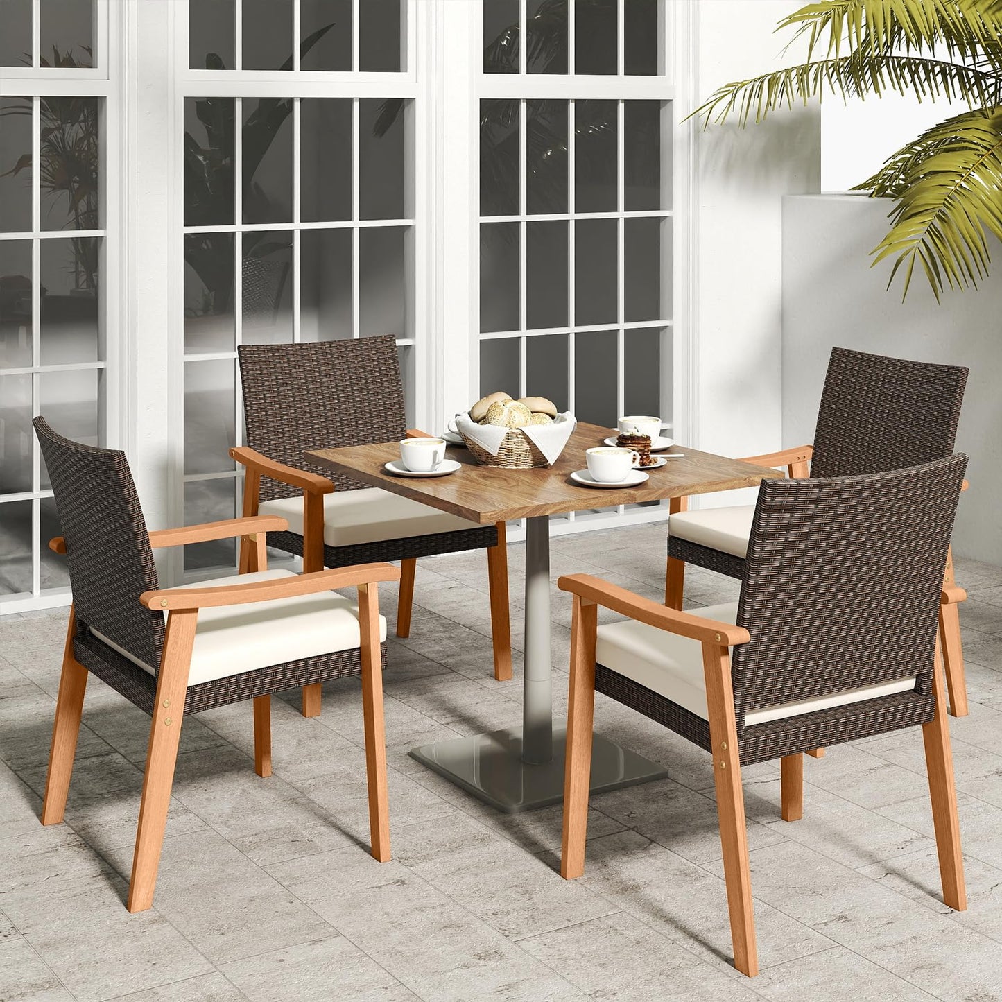 Tangkula Patio Wicker Dining Chair Set of 2/4 for Deck Garden Poolside Backyard