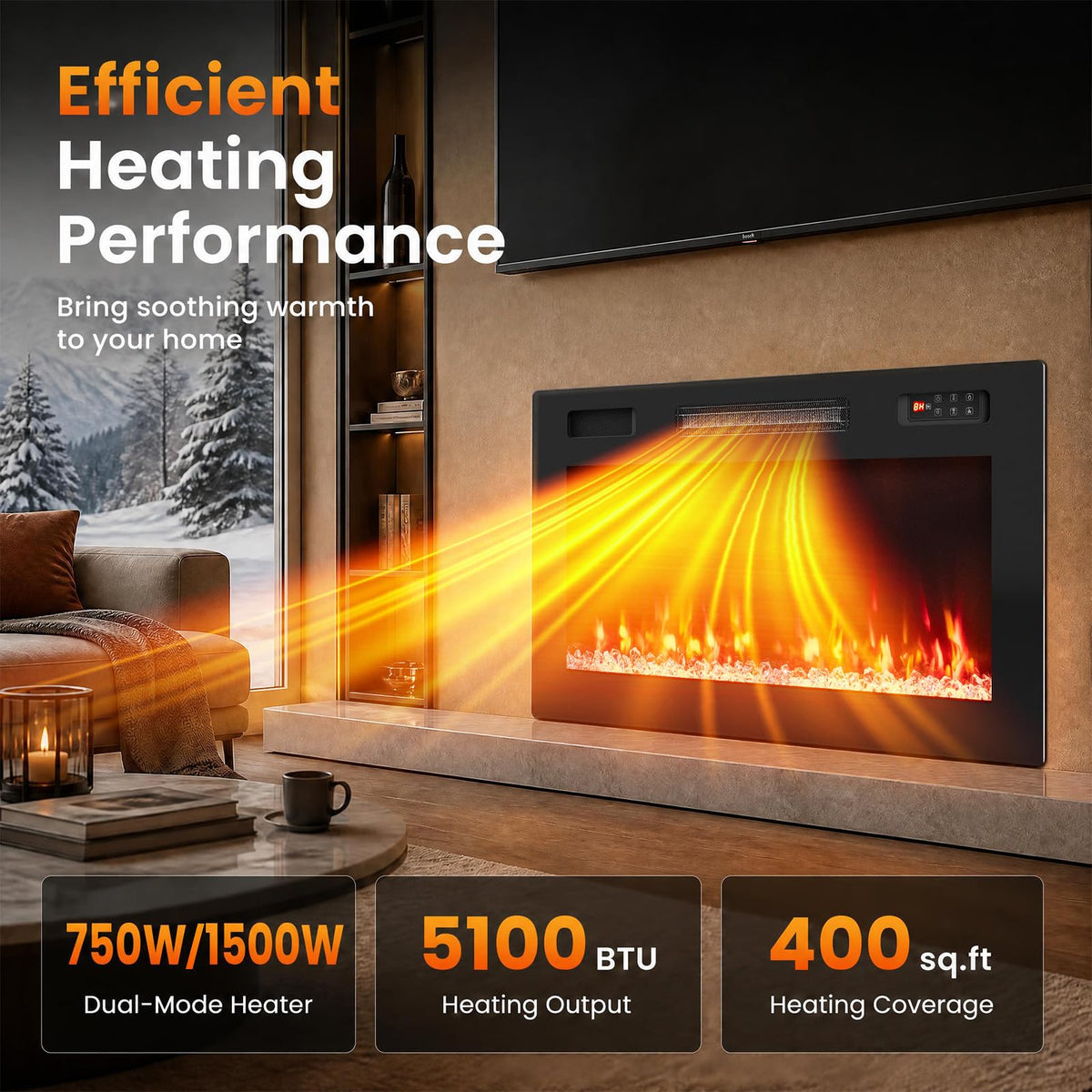 Tangkula 30"/36"/40"/50"/60"/72" Smart Electric Fireplace