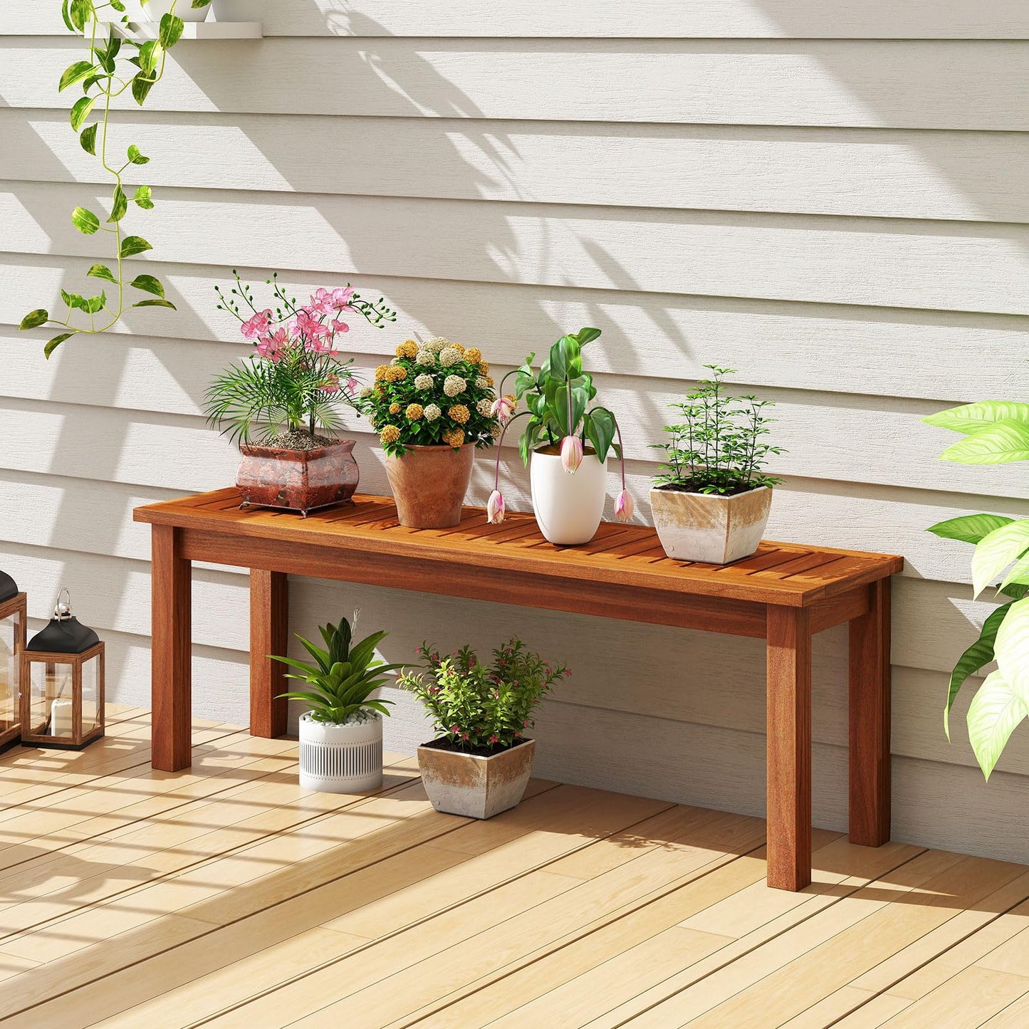 Banc de jardin Tangkula à 2 places sans dossier avec assise à lattes