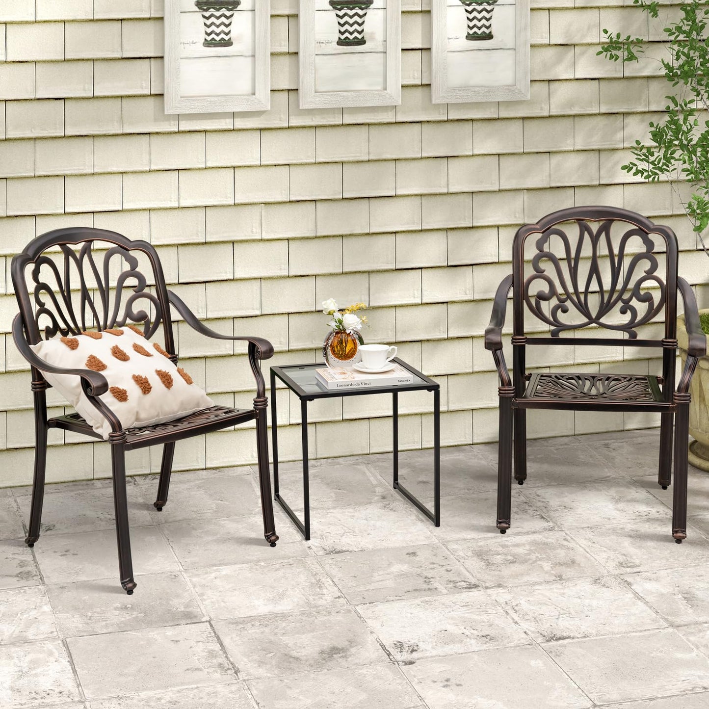 Tangkula Tempered Glass Top Side Table for Living Room Patio Backyard