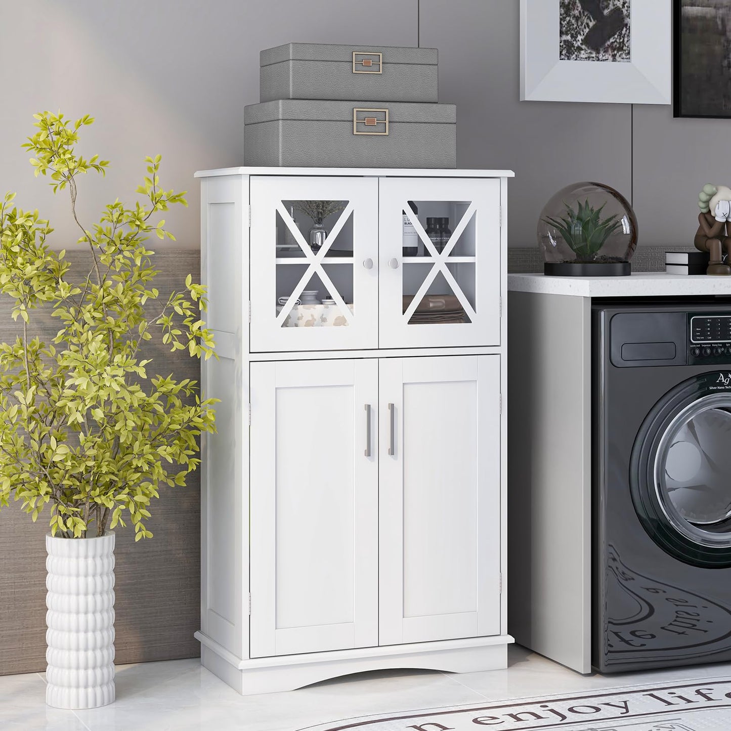 Tangkula Bathroom Storage Cabinet, Freestanding Floor Cabinet
