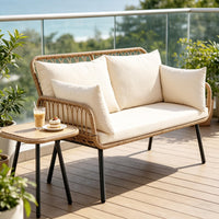 Tangkula Patio Wicker Loveseat Outdoor 2-Seater PE Rattan Sofa