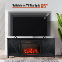 Fireplace TV Stand for TVs Up to 65 Inch, Fireplace Media Console Table with Barn Doors, Electric Heater with Adjustable Brightness & Remote