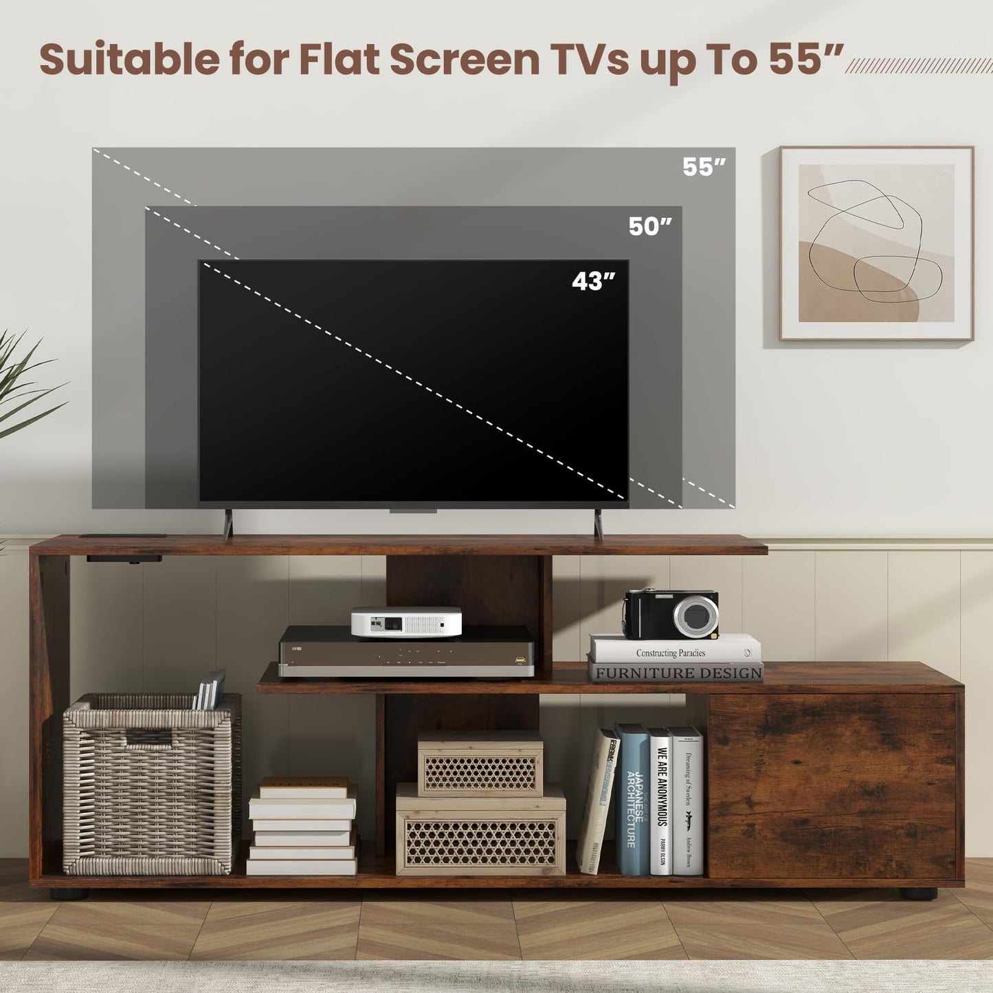 Tangkula 60" TV Stand with Charging Station