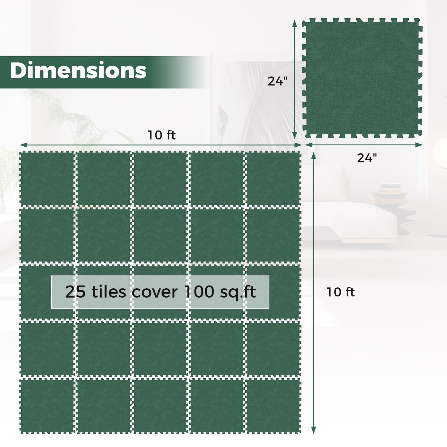 Tapis d'exercice emboîtables 60 x 60 cm avec bords pour salon