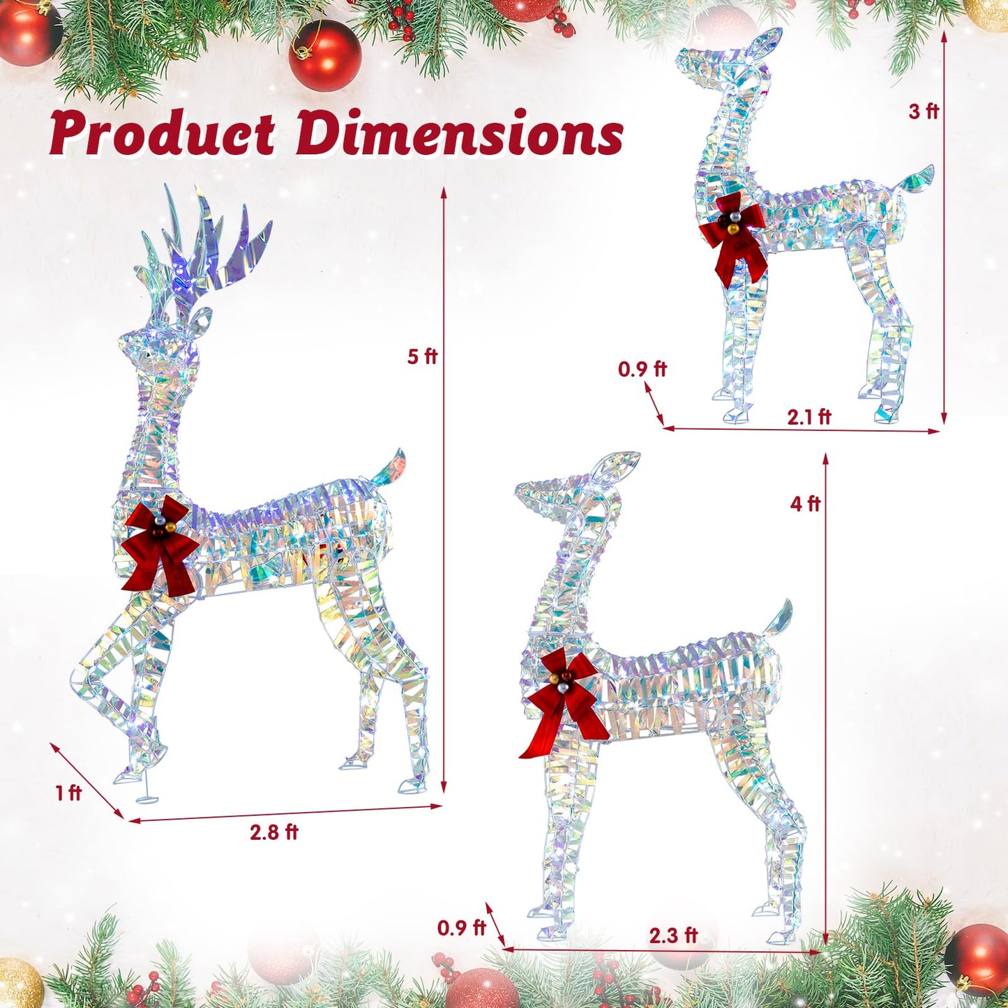 Tangkula 3-Piece Christmas Lighted Iridescent Reindeer Family Set, Xmas Pre-Lit Deer with 230 LED Lights