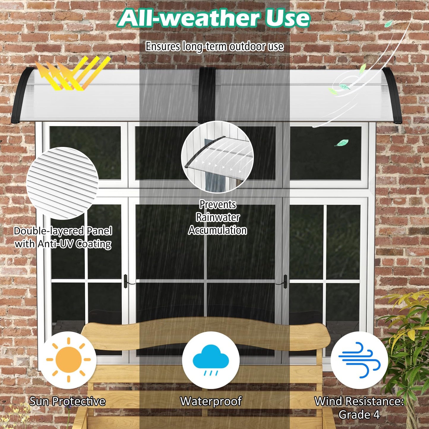 Tangkula 40" x 48" Window Awning, Modern Polycarbonate Overhead Door Awning