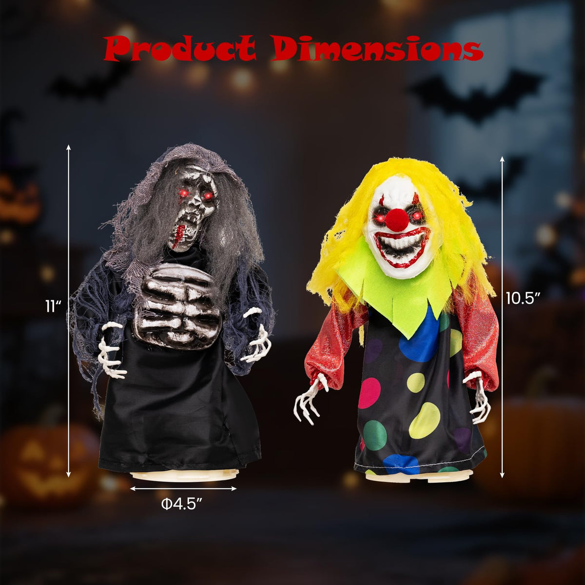 Tangkula 2 Pack Halloween Animated Tabletop Clown & Grim Reaper Decorations