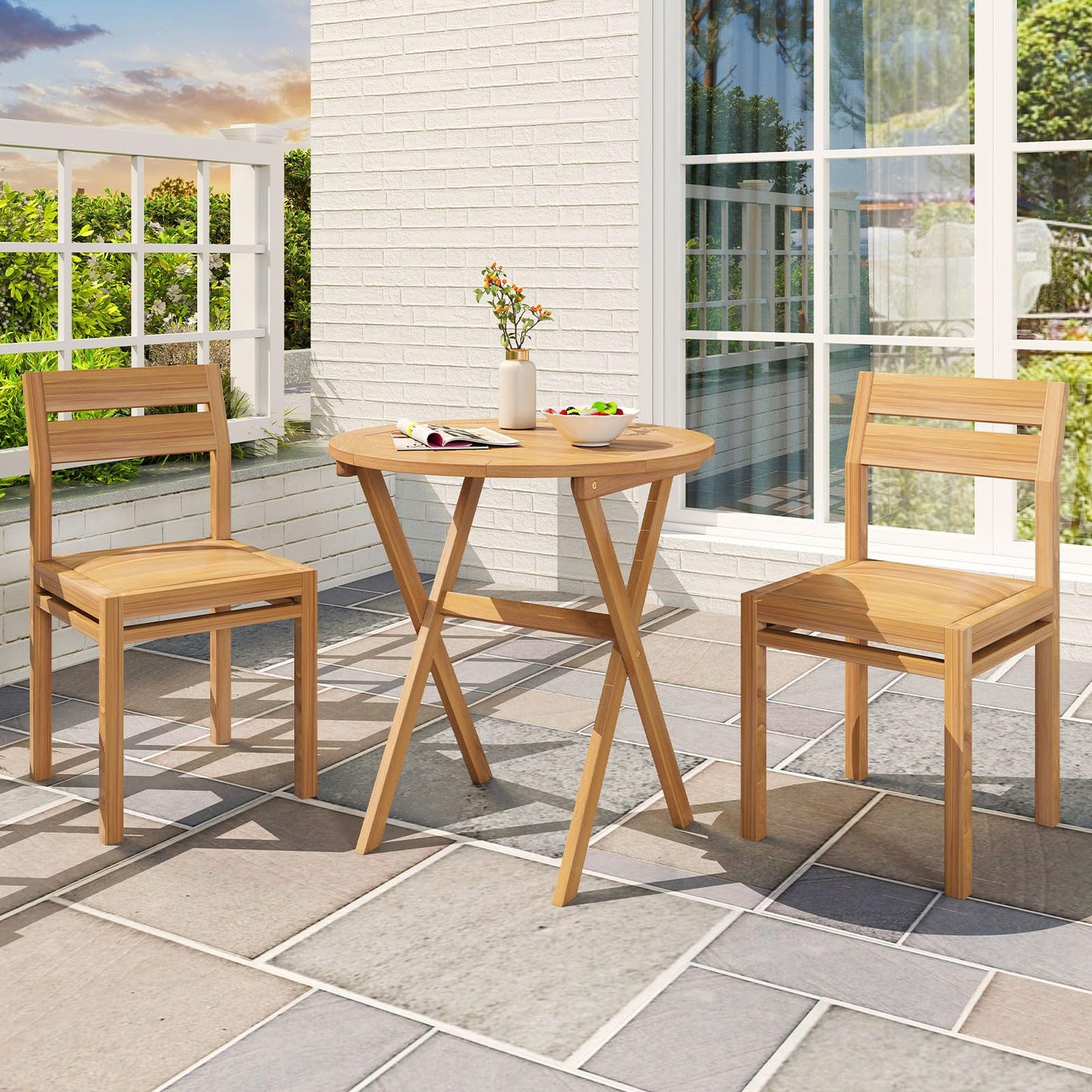 Tangkula 26 Inch Acacia Wood Outdoor Dining Table