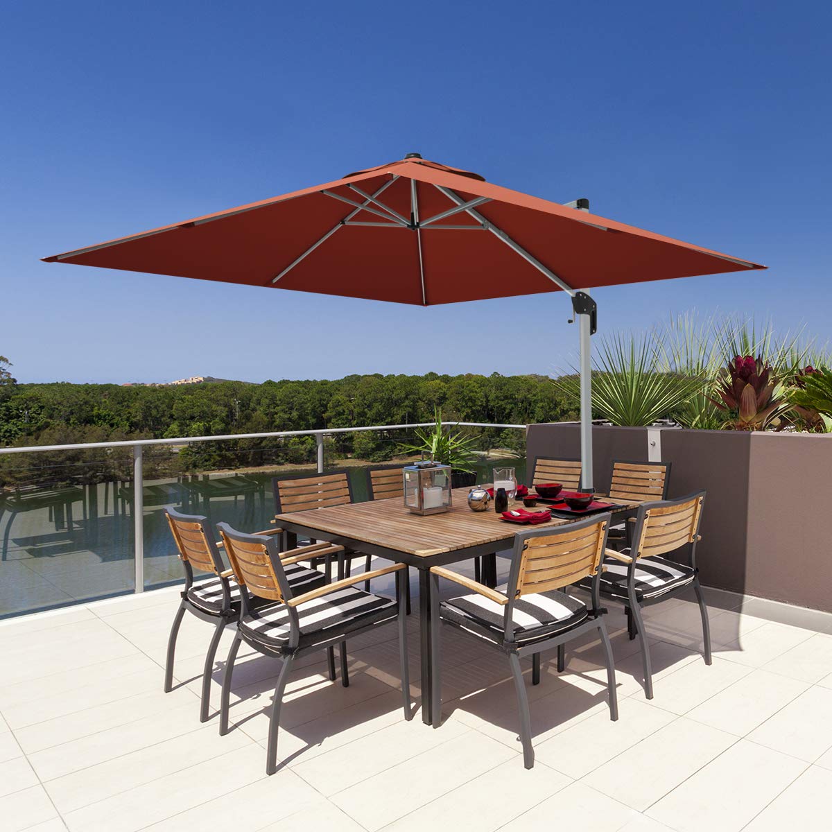 Tangkula 10ft Patio Cantilever Umbrella w/Cross Base