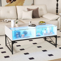 Tangkula LED Coffee Table with 4 Storage Cubes
