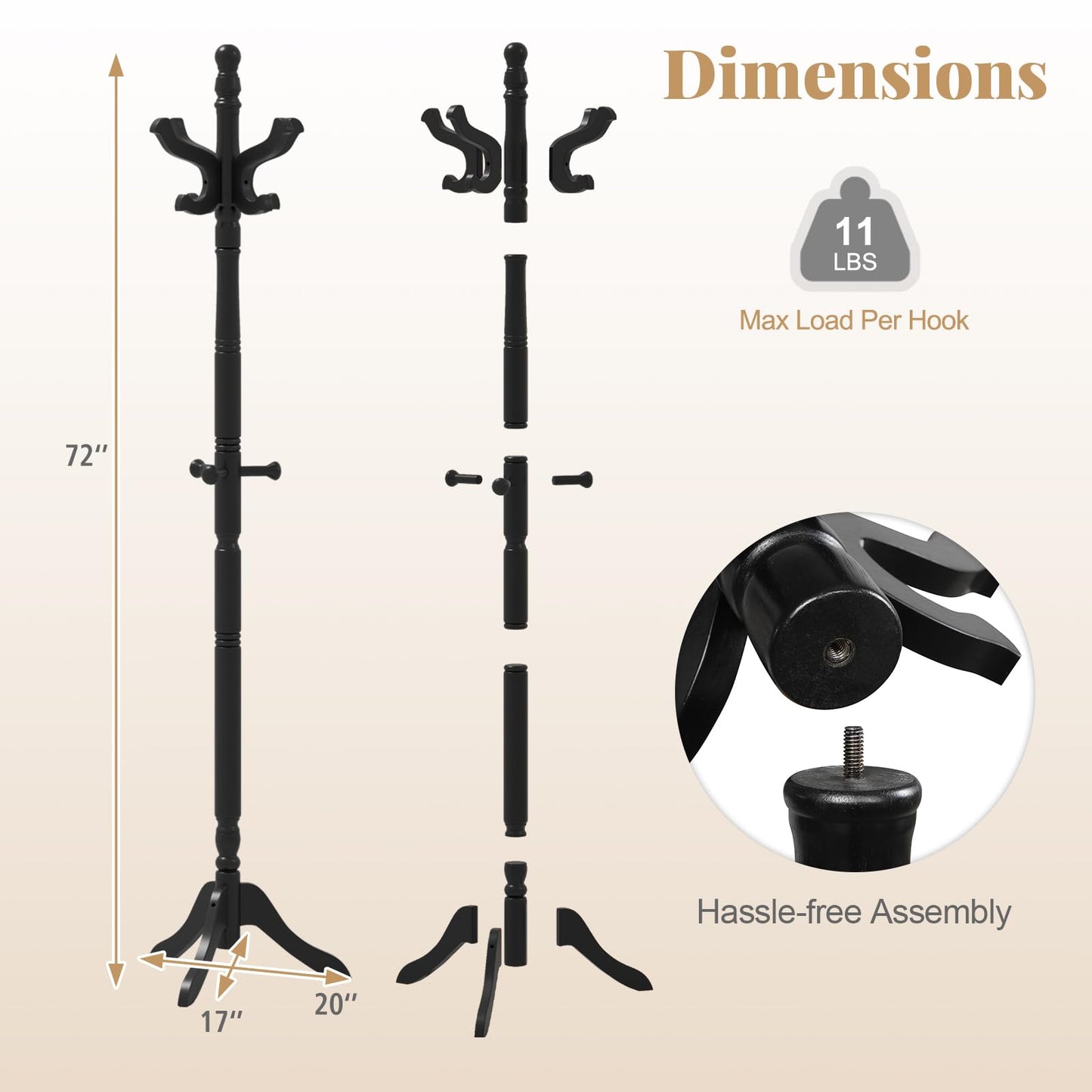 Tangkula Coat Rack Freestanding 11 Hooks and 3 Height Options for Coats