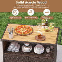 Meuble de rangement d'extérieur Tangkula en rotin avec comptoir en bois d'acacia