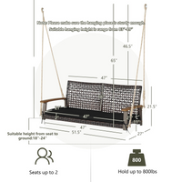 Tangkula 2 Person PE Wicker Porch Swing Bench, 800 LBS Weight Capacity