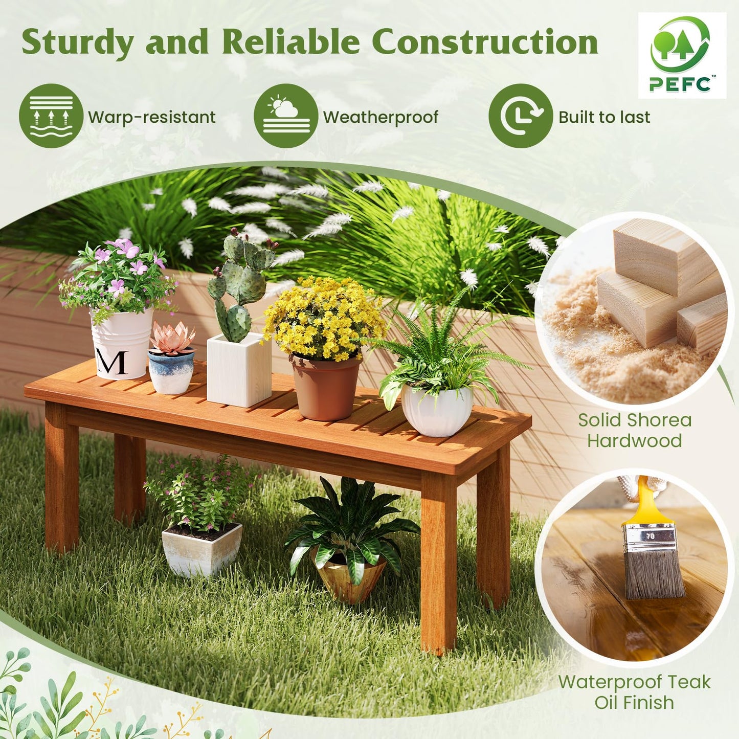 Tangkula Wooden Plant Stand Set of 2 for Patio Garden Entryway Front Porch
